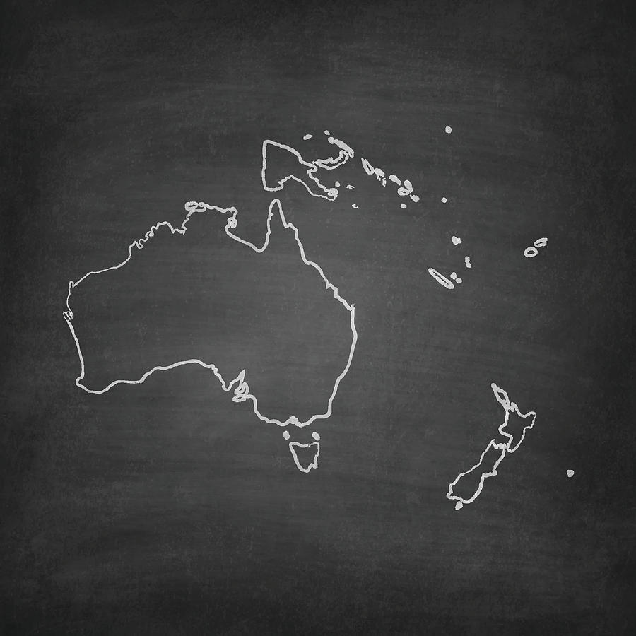 Oceania Map on Blackboard - Chalkboard Drawing by Bgblue