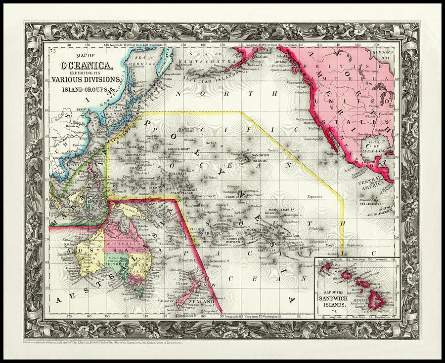 Oceania Vintage Antique Map 1860 Photograph by Carol Japp - Fine Art