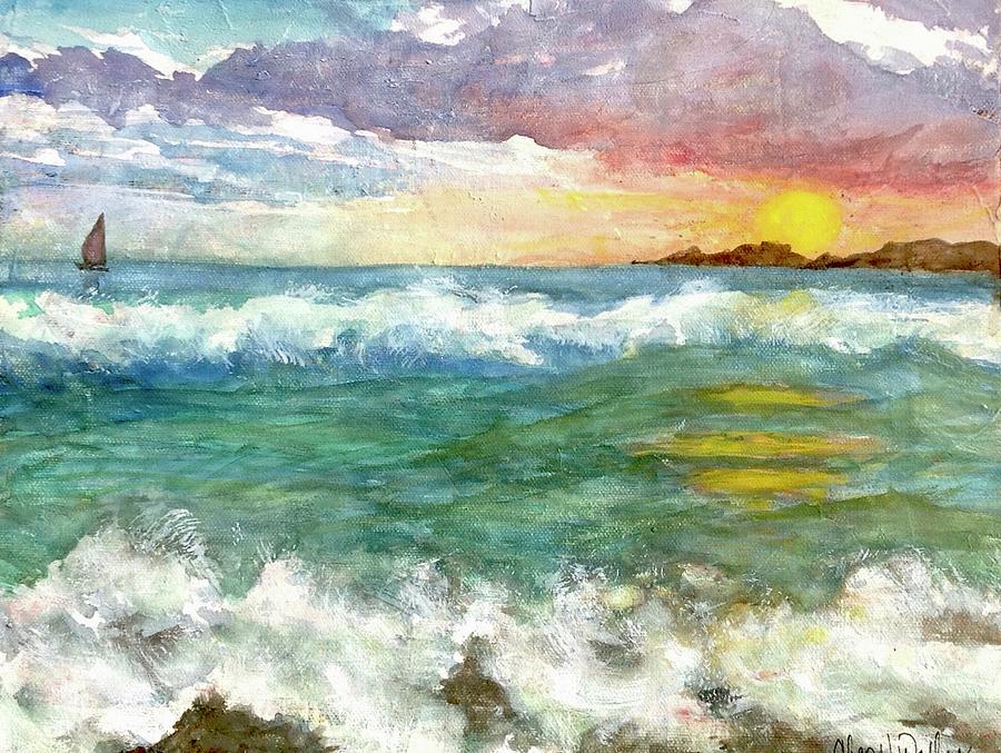 Oceans White with Foam Painting by Cheryl Wallace