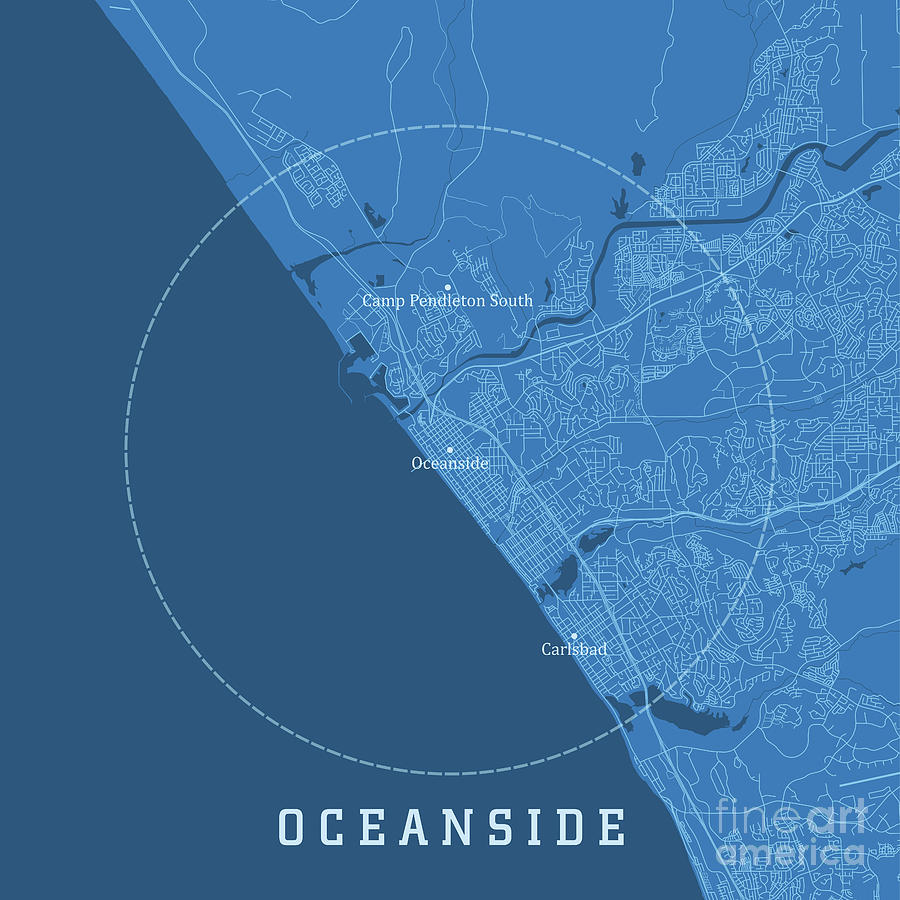 Oceanside Ca City Vector Road Map Blue Text Frank Ramspott 