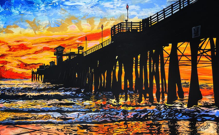 Sunset Painting - Oceanside Pier Fire and Ice  by Sergio Gutierrez