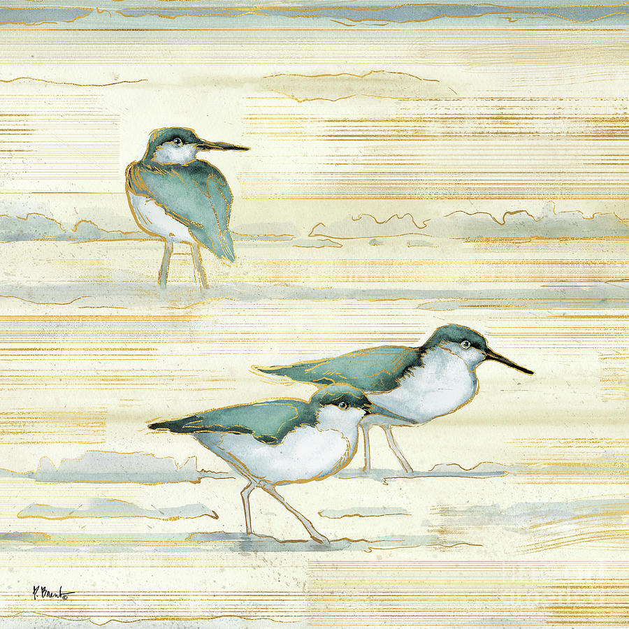 Sandpiper Painting - Oceanside Sandpipers I - Golden by Paul Brent