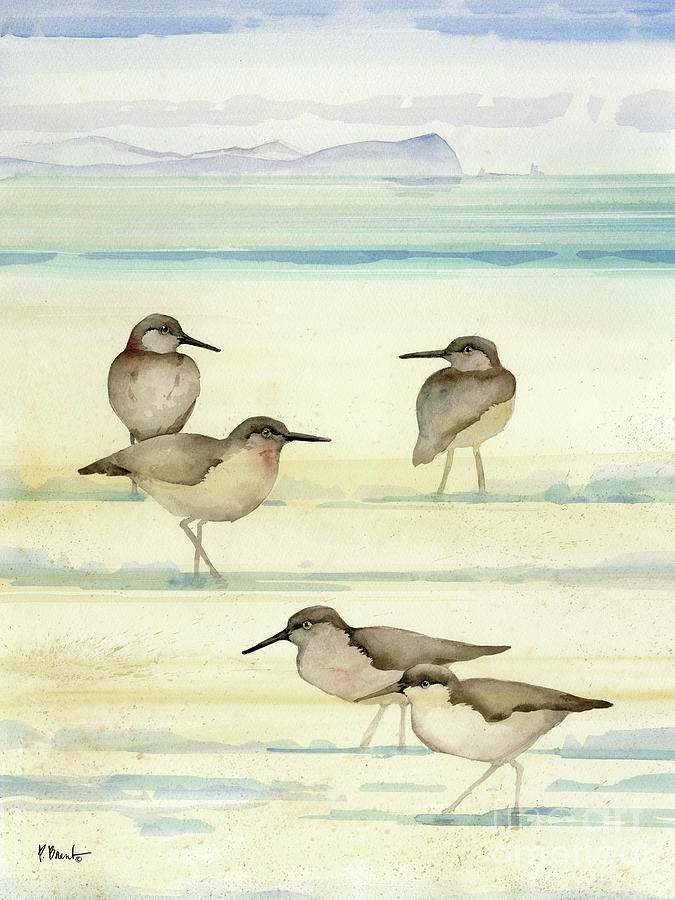 Bird Painting - Oceanside Sandpipers Vertical by Paul Brent