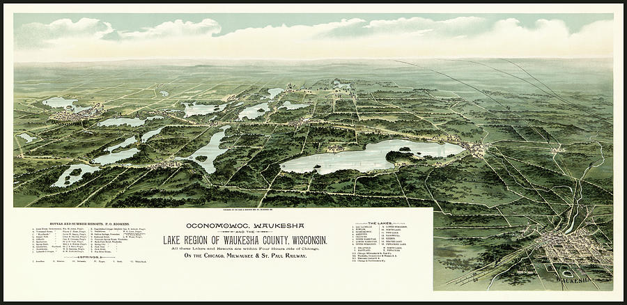 Wisconsin Map Photograph - Oconomowoc Waukesha Wisconsin Vintage Map Aerial View 1890 by Carol Japp