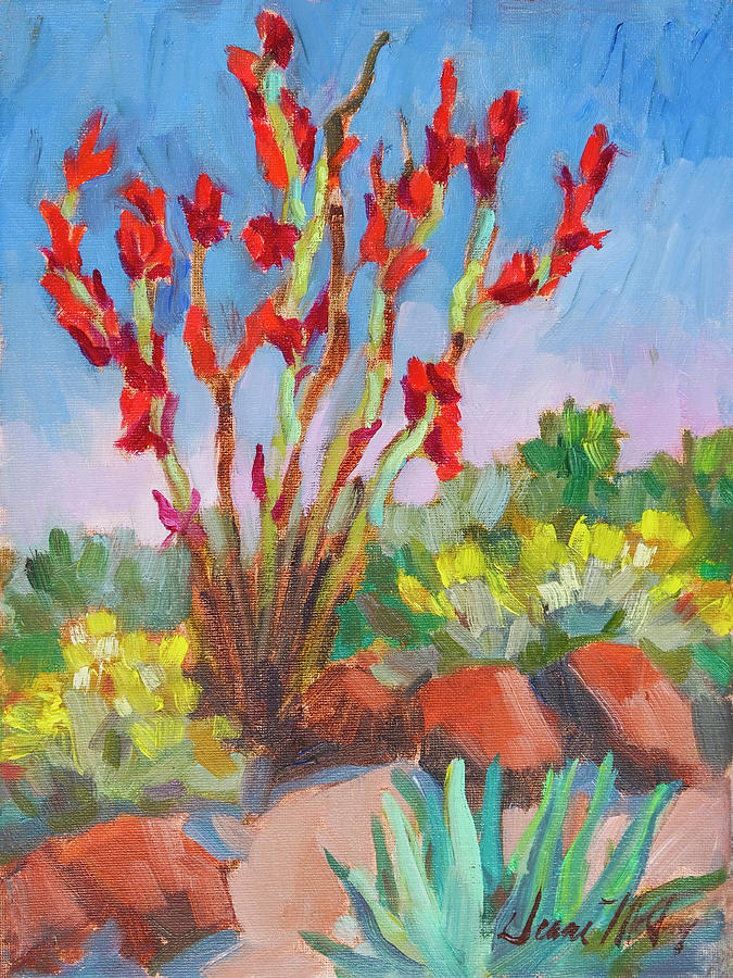 Ocotillo and Brittle Bush - Living Desert Painting by Diane McClary