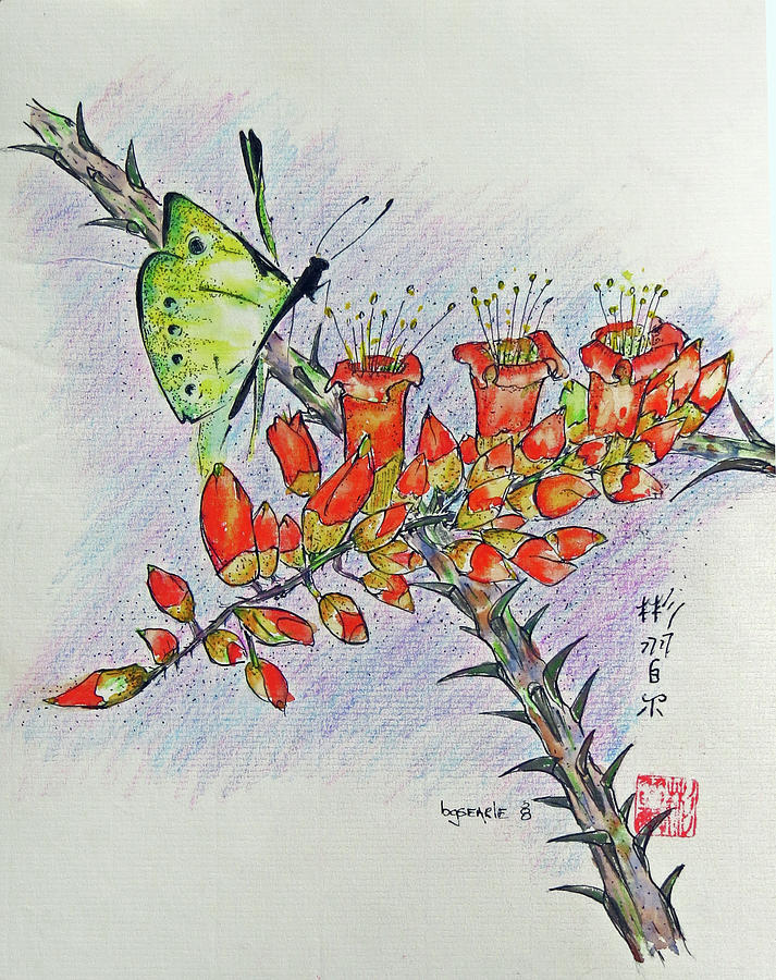 Ocotillo Bloom Painting by Bill Searle