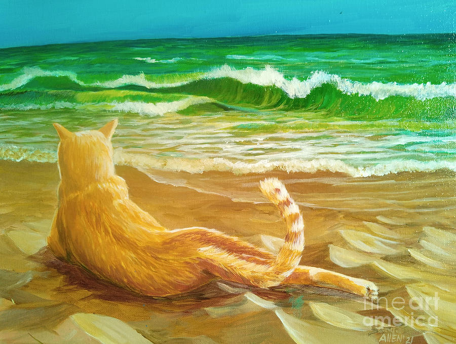 Ocracoke Beach Cat #1 by Sonya Allen Painting by Sonya Allen
