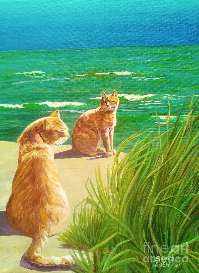 Ocracoke Beach Cats #3 by Sonya Allen Painting by Sonya Allen
