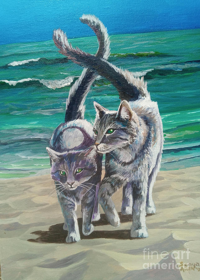 Ocracoke cats #4 by Sonya Allen Painting by Sonya Allen