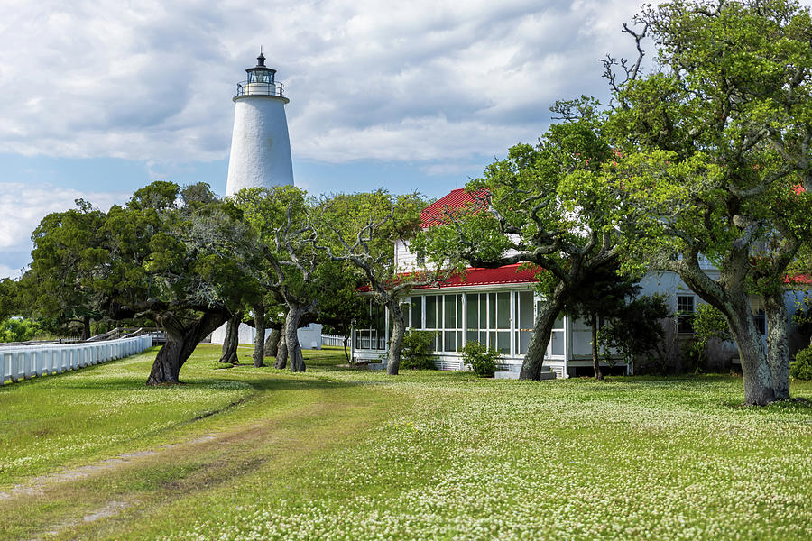 Ocracoke Light and Keepers House-1 Photograph by Charles Hite