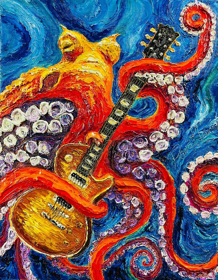 Octapus Playing Gibson Les Paul Drawing by Paris Wyatt Llanso