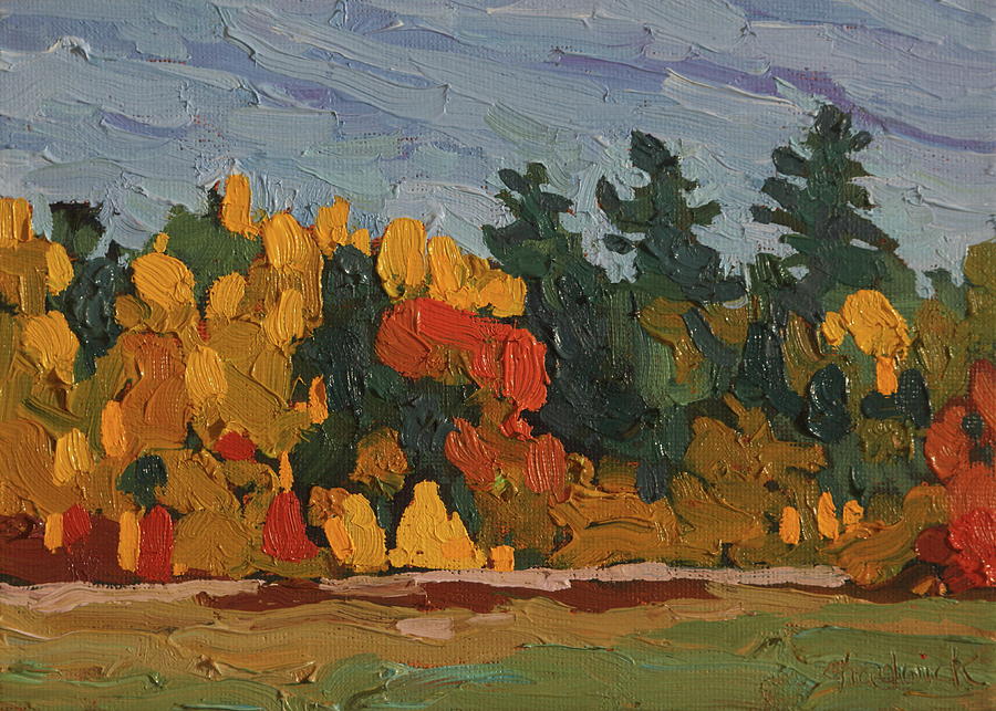 Fall Painting - October Colours on Long Reach Lane Between the Rain Bands by Phil Chadwick