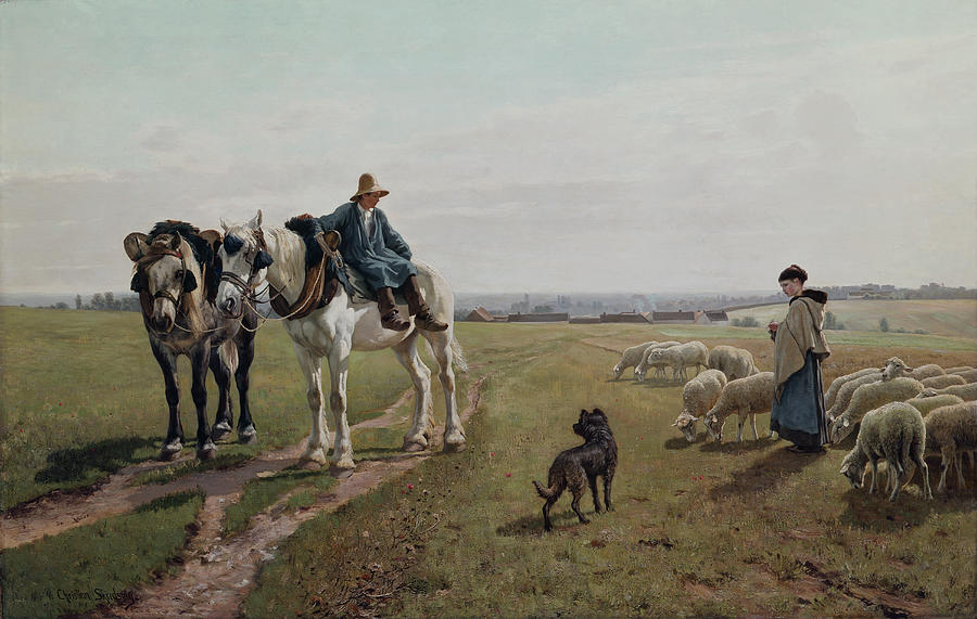 October moring near Grez, 1881-82 Painting by O Vaering by Christian Skredsvig