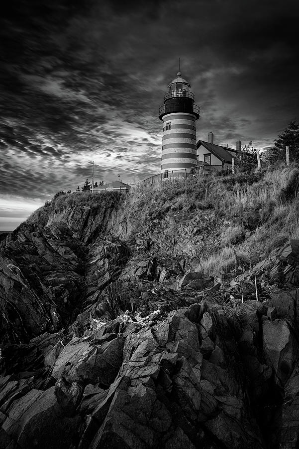 Black And White Photograph - October Morning at West Quoddy Head in Black and White by Rick Berk