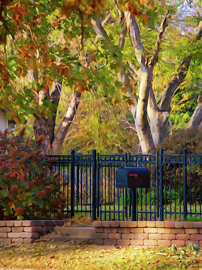 Tree Mixed Media - October Morning Sun On Wrought Iron Fence by Ann Powell