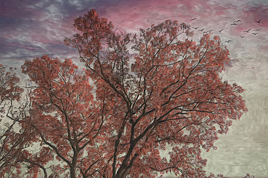 October Oak at Sunset Digital Art by Dennis Lundell