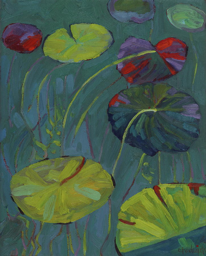 October Singleton Lily Pads Painting by Phil Chadwick