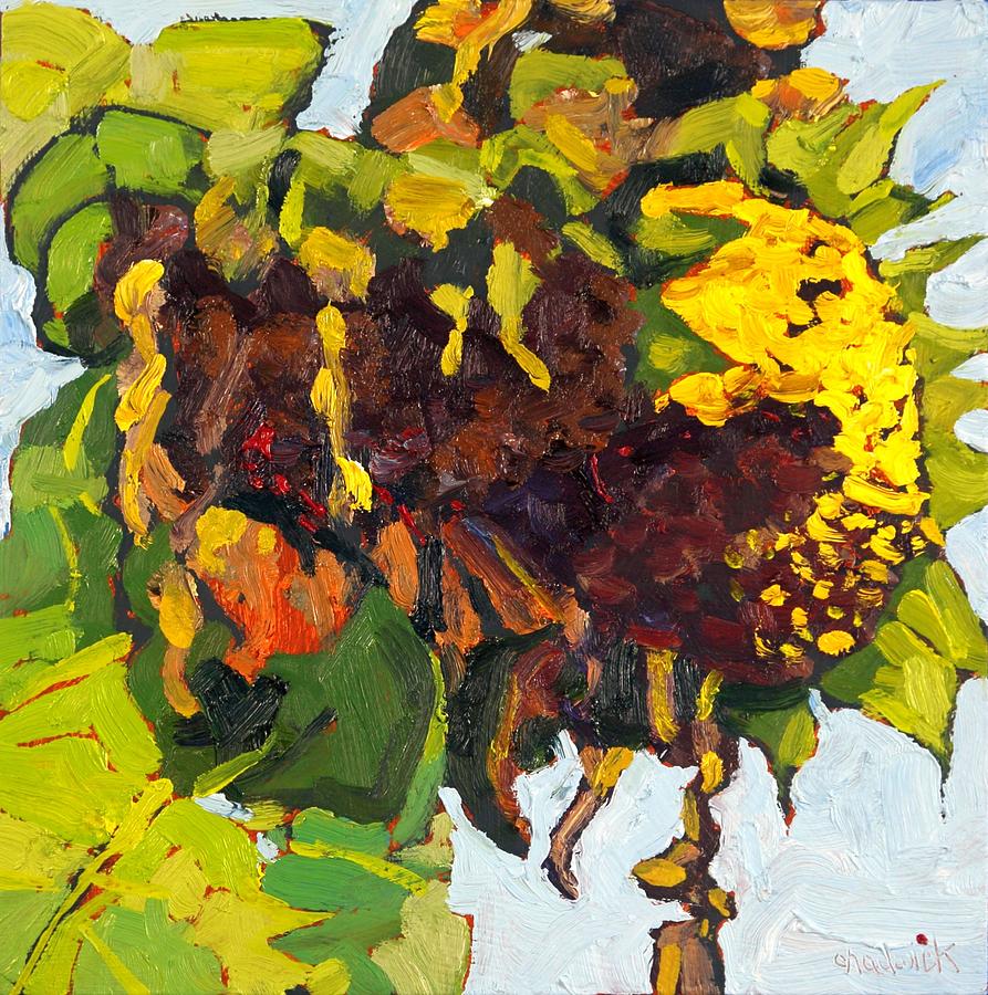 October Sunflowers Painting by Phil Chadwick
