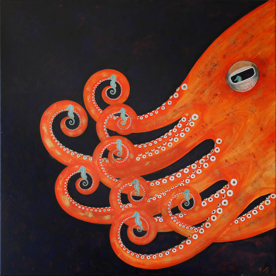 Octopus and Seahorse patrol Painting by Artfulfi AKA Fiona Sharman ...