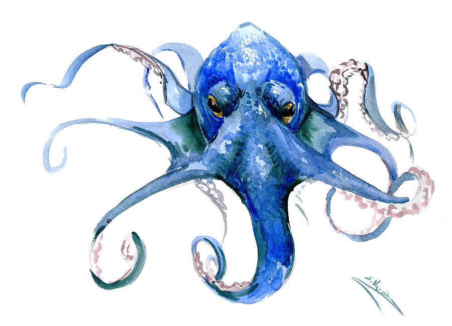 Octopus Illustration Painting - Octopus, Blue by Suren Nersisyan