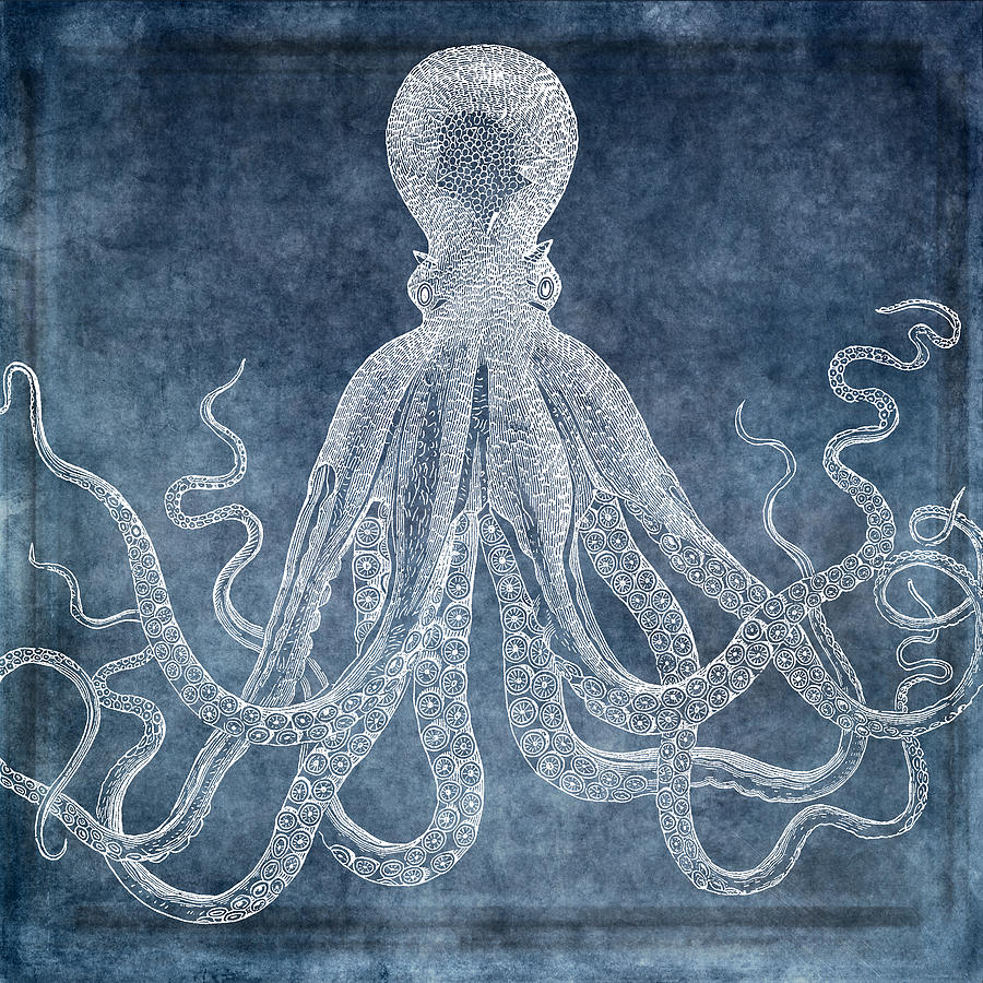 Octopus Dreams II - Twilight Blue and Faded Denim Watercolor Mixed ...