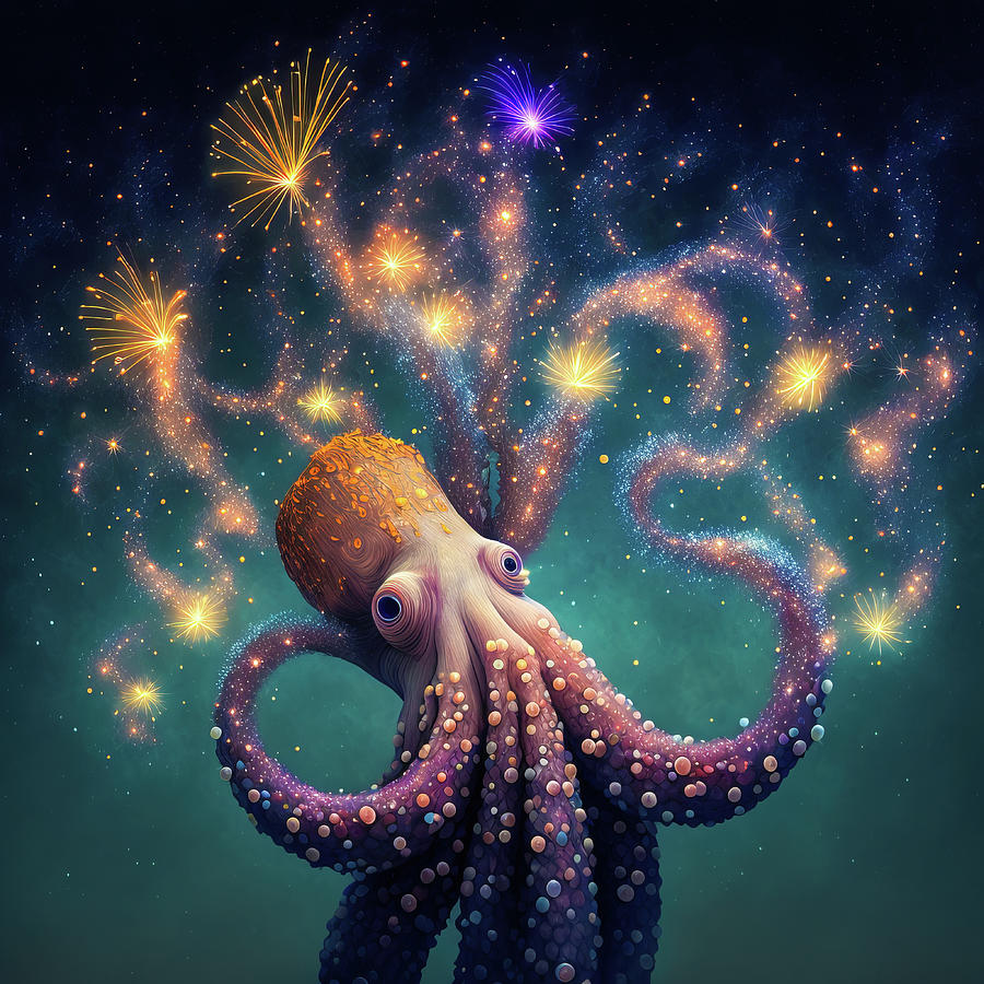 Octopus Fireworks Celebration 01 Digital Art by Matthias Hauser