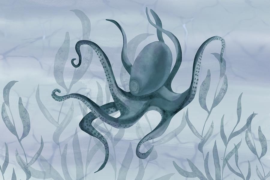 Octopus Floating Underwater Drawing by Pamela Williams