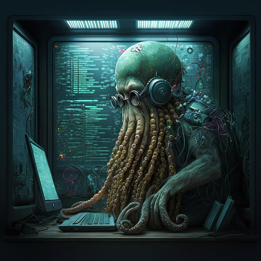 Octopus Hacker writing Code 02 Digital Art by Matthias Hauser