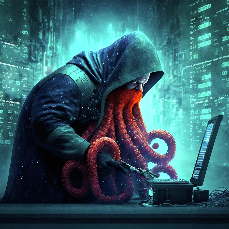 Octopus Hacker Writing Code 03 Digital Art