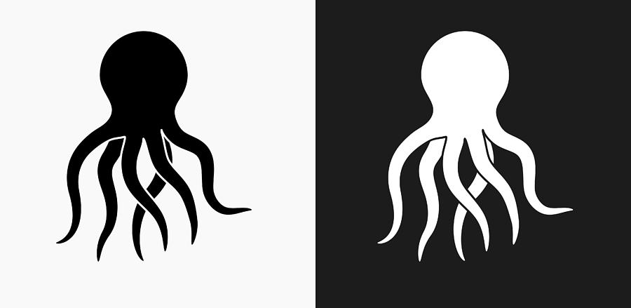 Octopus Icon on Black and White Vector Backgrounds Drawing by Bubaone