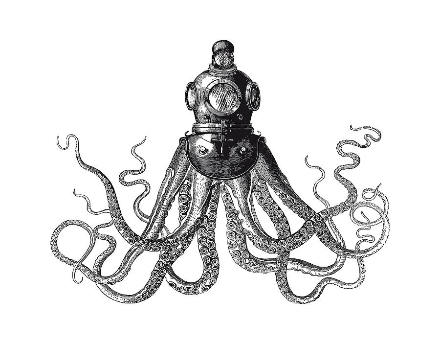 Octopus in Diving Helmet Digital Art by Eclectic at Heart