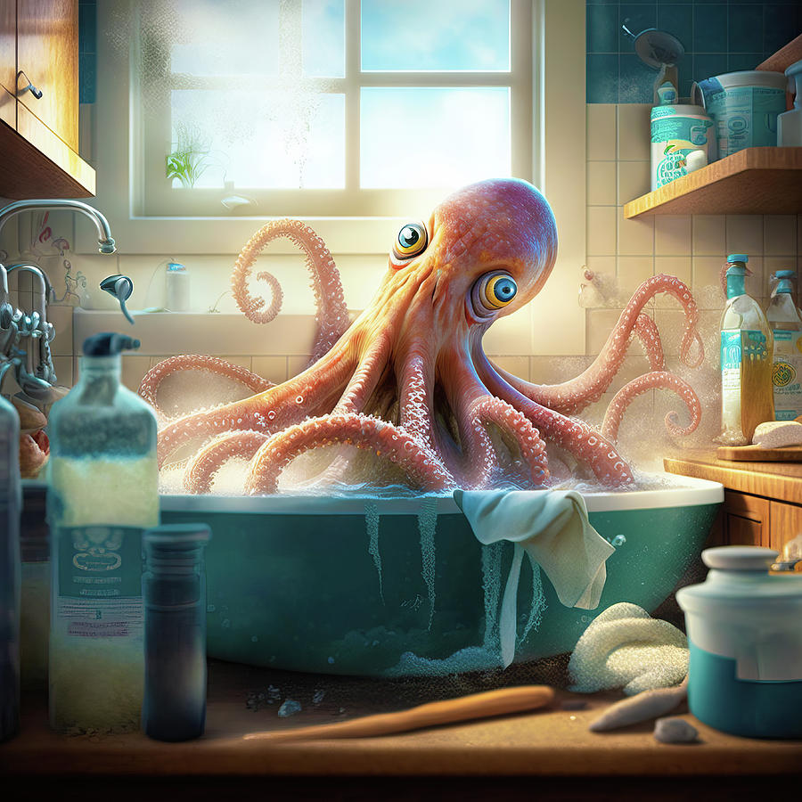 Octopus in the Kitchen 01 Digital Art by Matthias Hauser