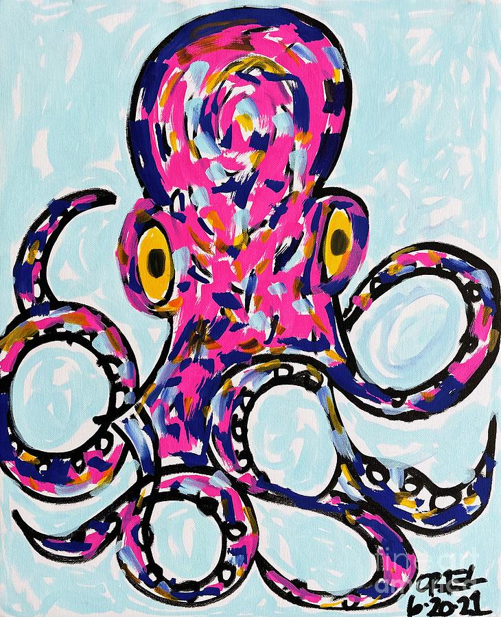 Octopus in Water Mixed Media by Oriel Ceballos