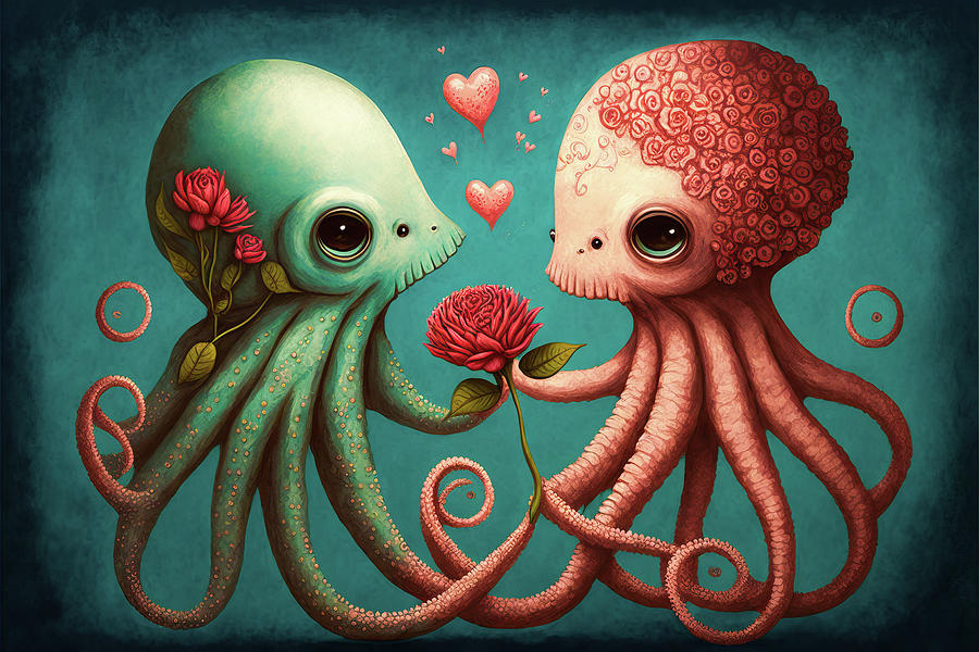 Octopus Love 01 Cute Animals Digital Art by Matthias Hauser