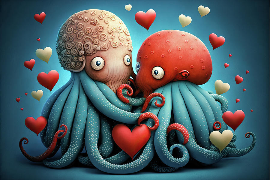 Octopus Love 02 Cute Animals Digital Art by Matthias Hauser