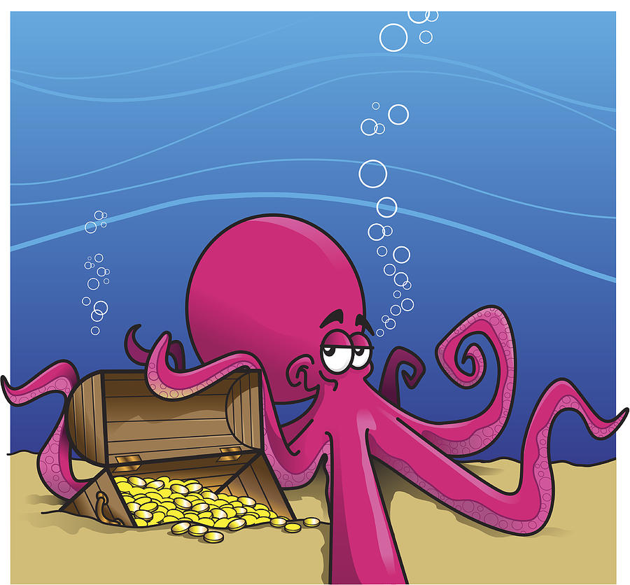 Octopus protecting treasure chest Drawing by PaulHarding