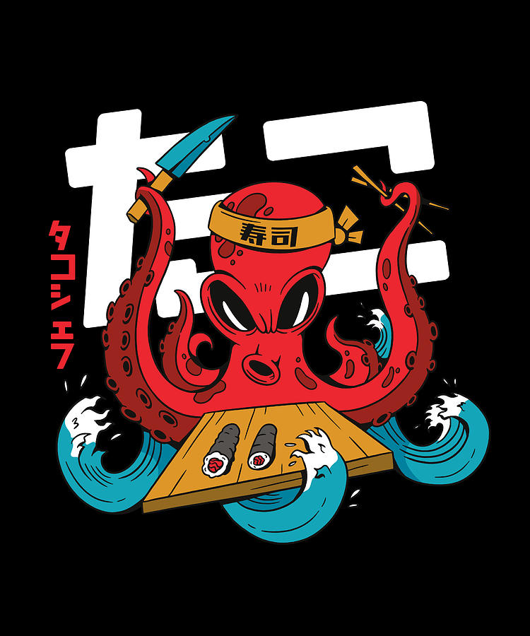 Octopus sushi Chef with knife and chopsticks Digital Art by Norman W ...