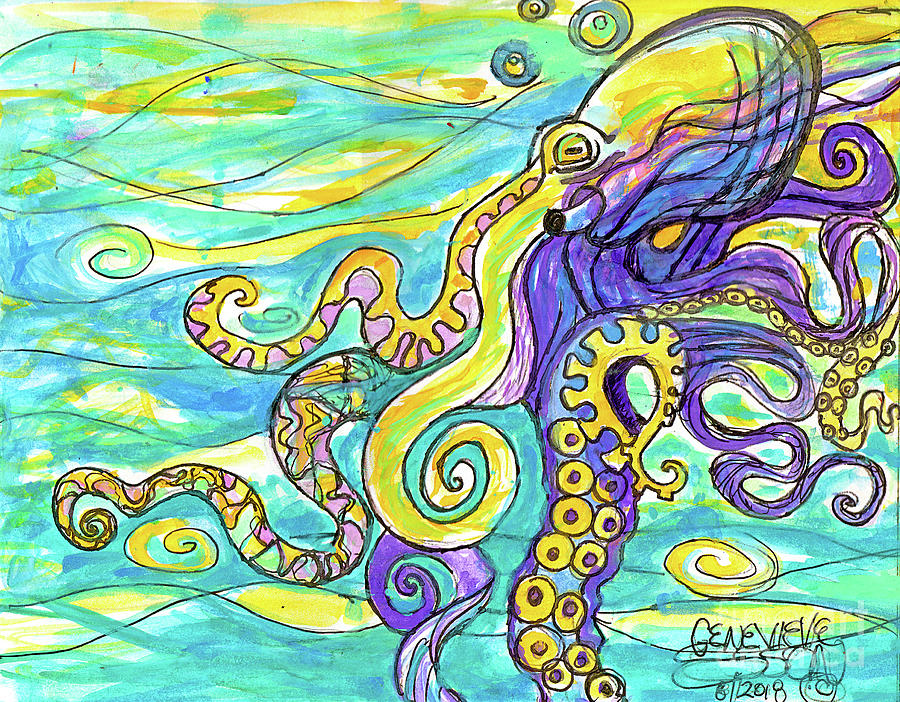 Octopus Swimming Painting by Genevieve Esson