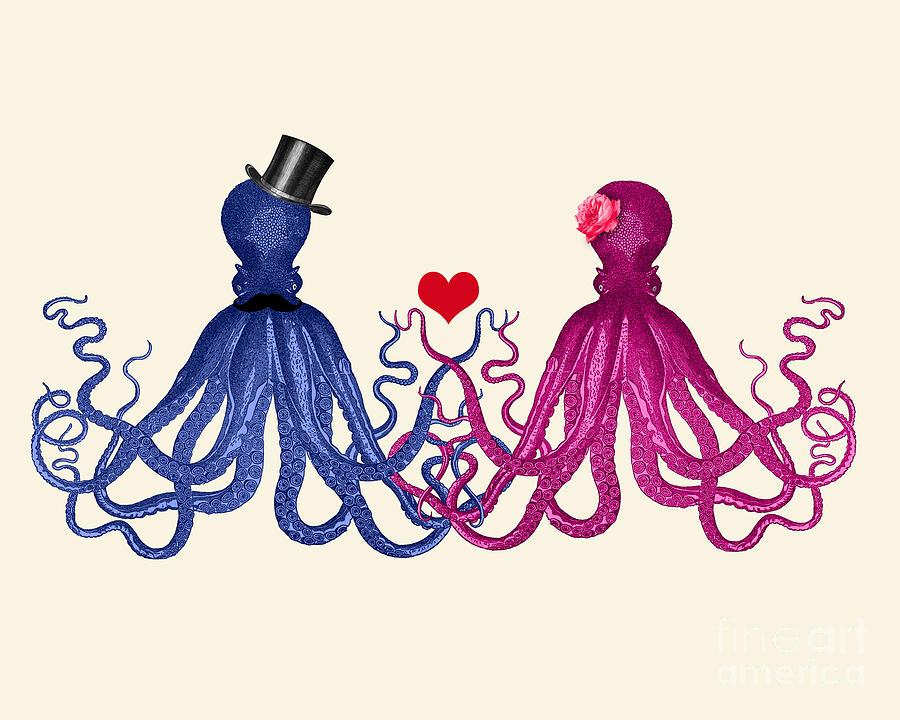 Octopus Digital Art - Octopus wedding couple by Madame Memento
