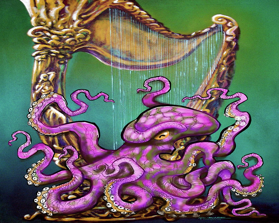 Octopus with Harp Digital Art by Kevin Middleton