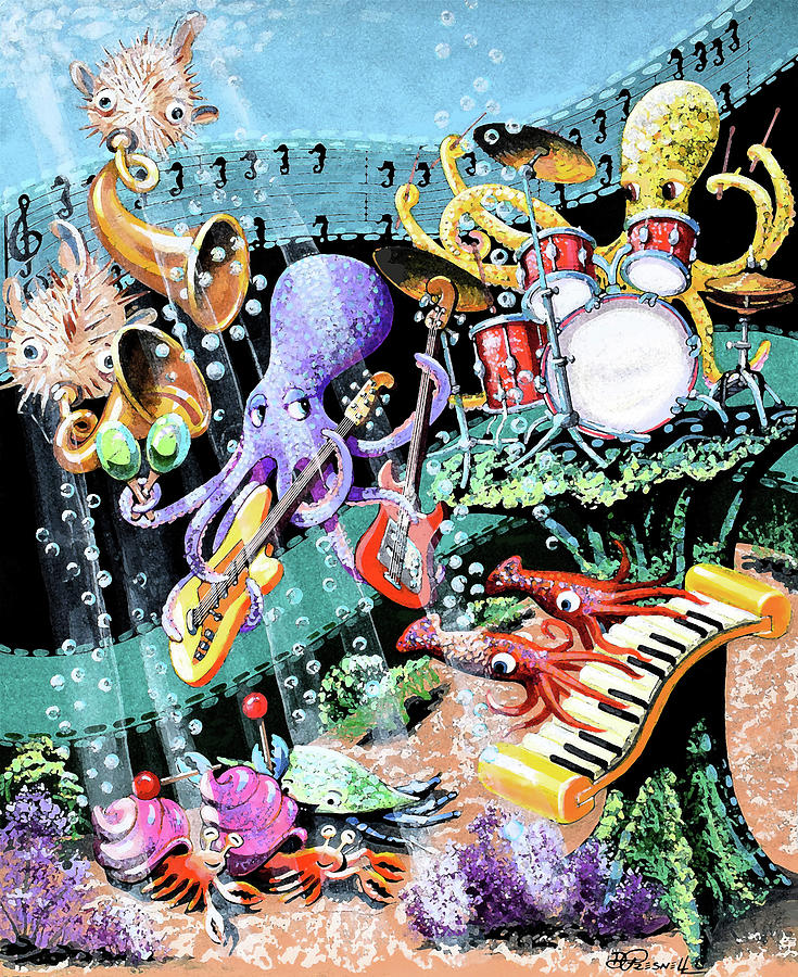 Octopuses Orchestra Painting by Donald Presnell