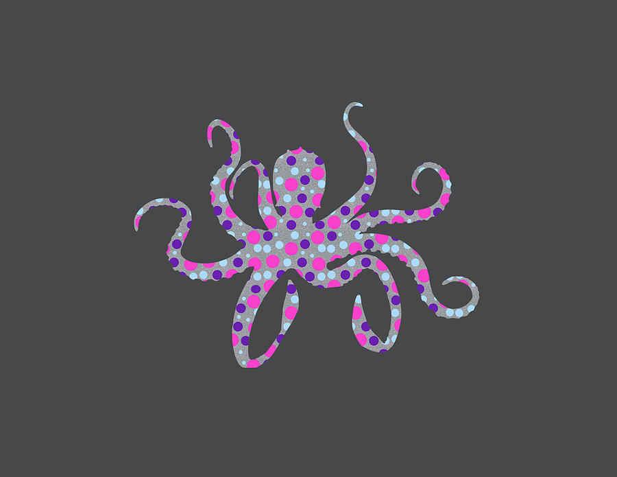 Octopus with Shades of Blue and Purple Circles with a Grey Glitter Background Digital Art by Ali Baucom