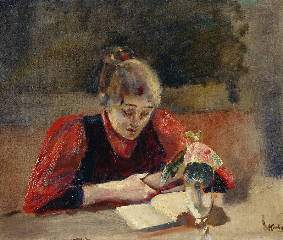 Oda sits and read, 1888 Painting by O Vaering by Christian Krohg
