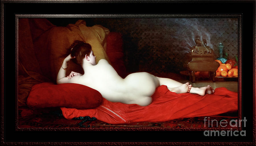 Wine Painting - Odalisque by Jules Lefebvre Classical Fine Art Reproduction by Rolando Burbon