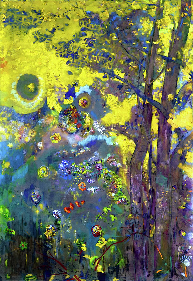 Odilon Redon - Trees on a Yellow Background Painting by Jon Baran