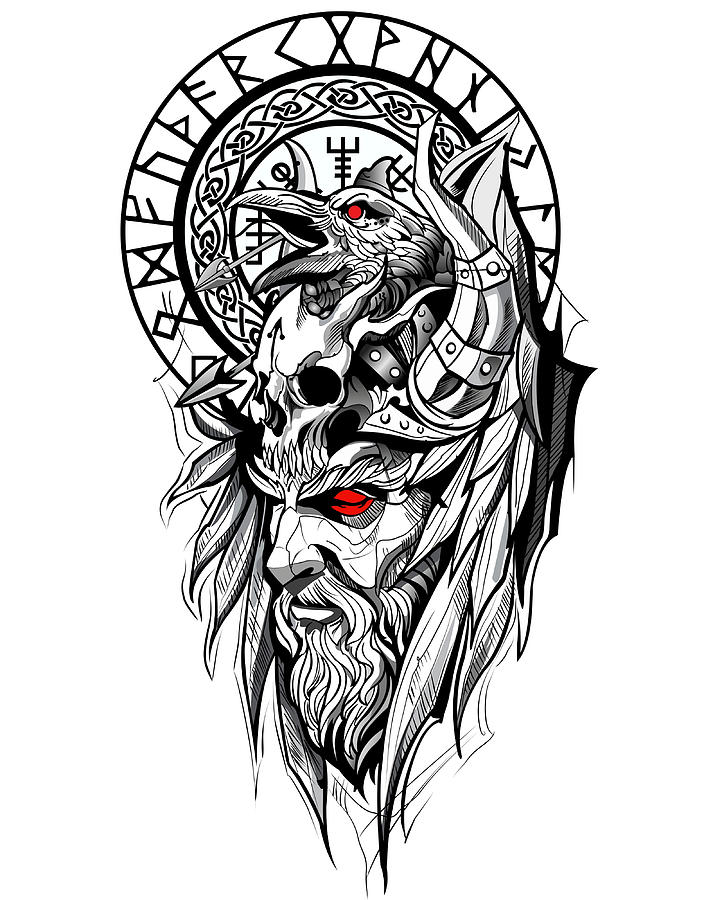 Odin King Of Asgard Norse Mythology Red Eyes New Painting By Ben Daniel ...