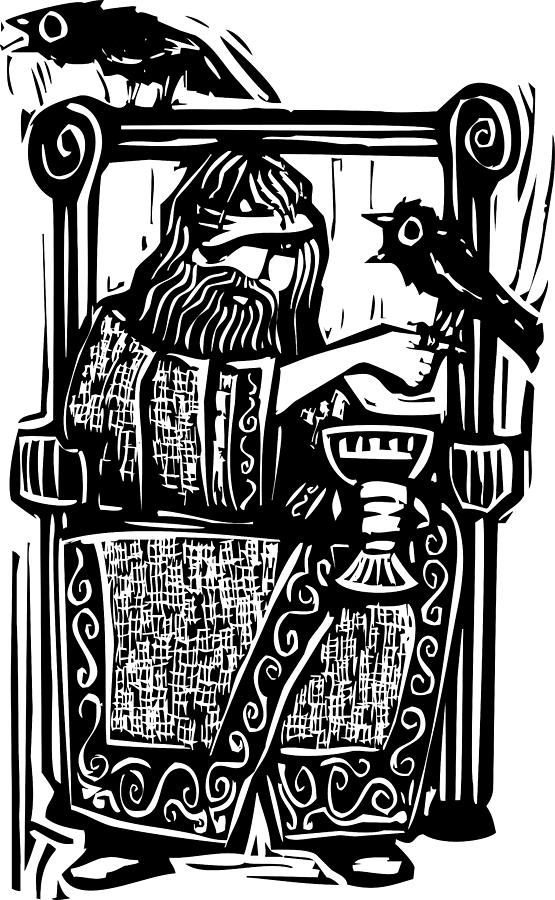 Odin on Throne Drawing by Jeffrey Thompson
