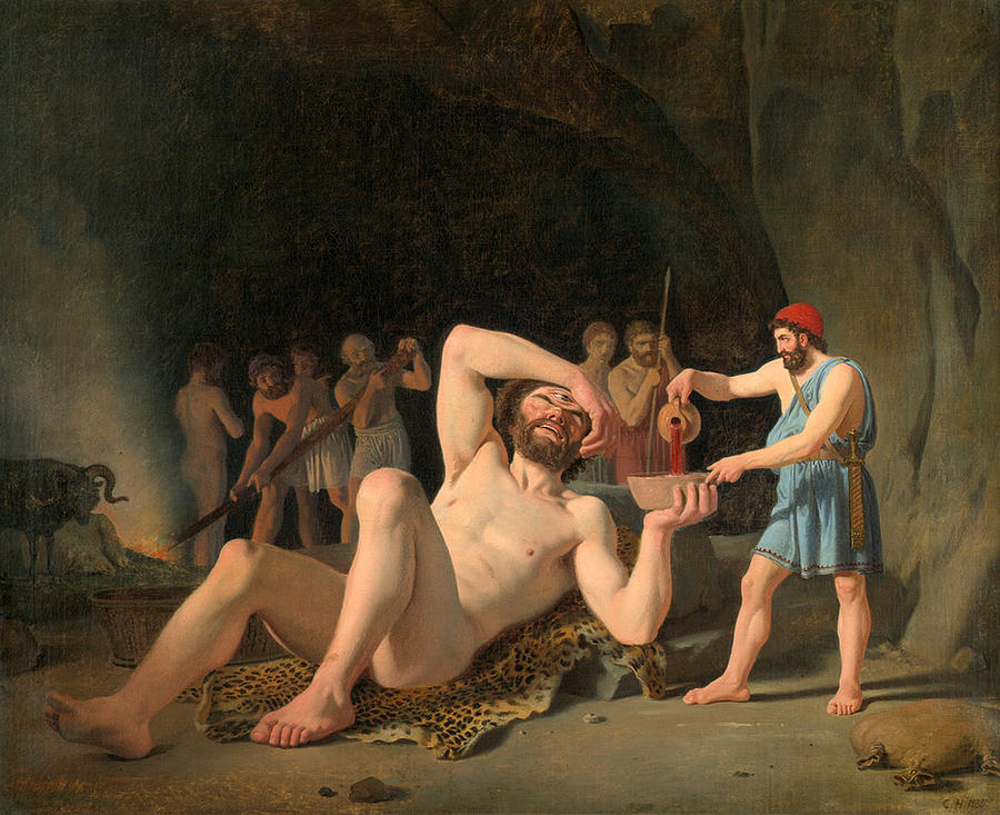Odysseus in the cave of Polyphemus  Painting by Constantin Hansen