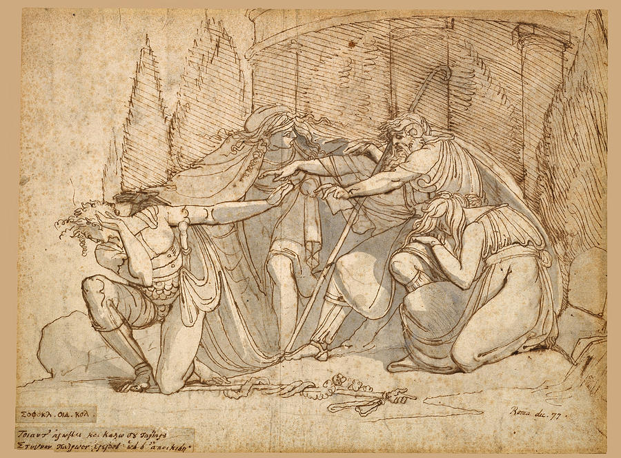 Oedipus at Colonus, Cursing his Son Polynices Drawing by Henry Fuseli