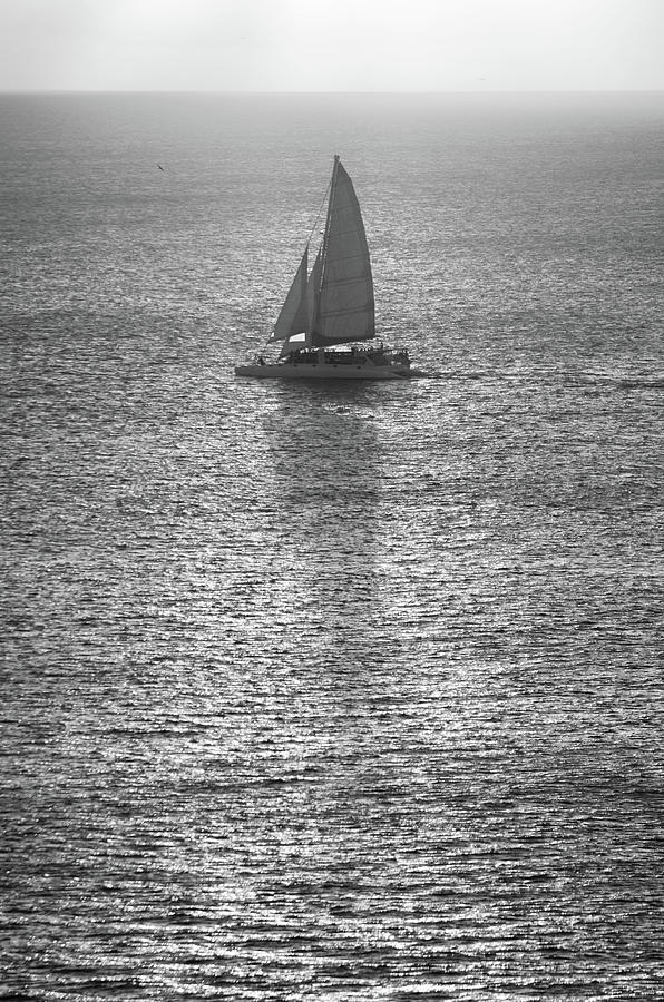 Of Sailboats Shadows and Sunsets Black and White Photograph by Shawn OBrien